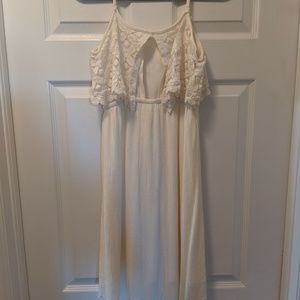 Cream crepe dress with lace top